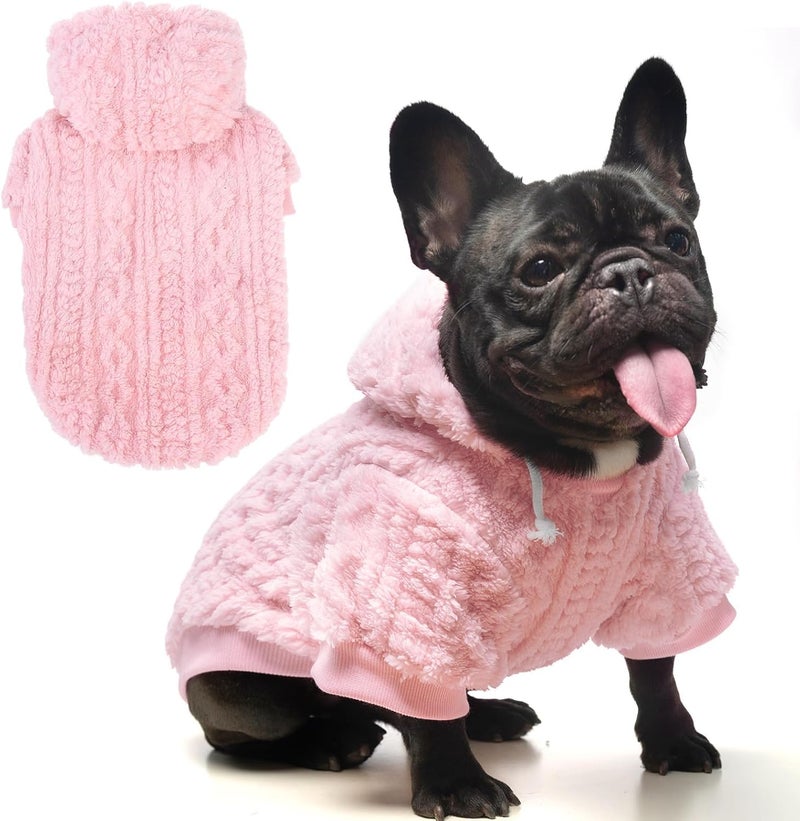 KOOLTAIL Fleece Dog Sweater Hoodie for Small Medium Large Dogs - Super Soft Fall Dog Clothes Hat Hooded Sweatshirt with Leash Hole, Warm Winter Cold Weather Pet Coat for Puppy Cats Girl Female Pink M - Image 1